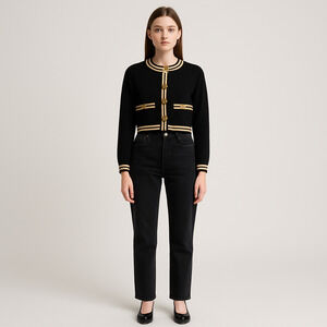 American Eagle Black and White Cropped Cardigan Women's M